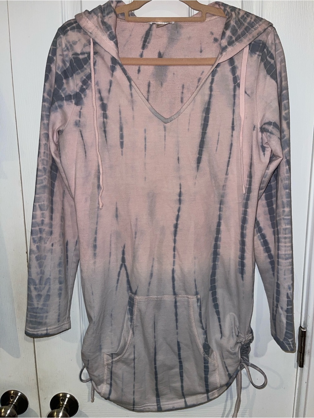 VENUS Women's Pink Hombre Tie-Dye Hooded V-Neck Pullover Sz M SKU: 0926-43